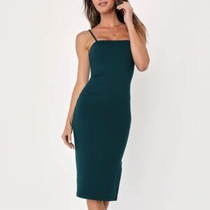Lulus Paulina Forest Green Bodycon Midi Dress